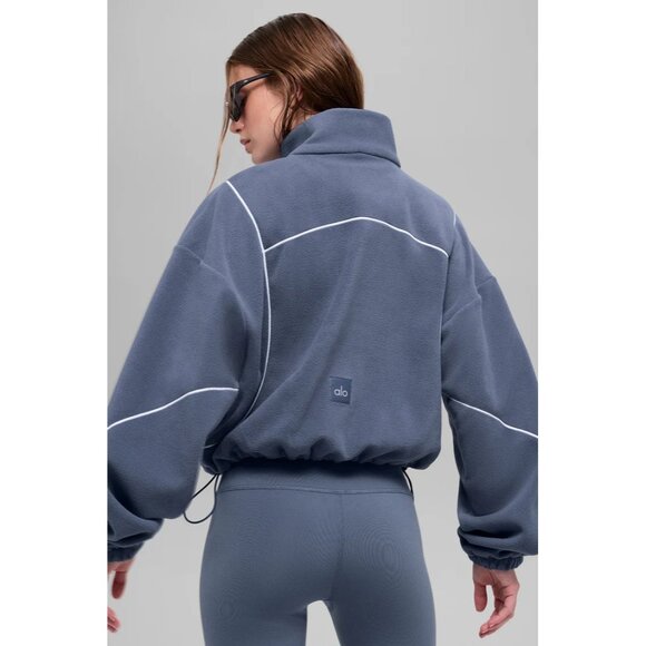 NWT Alo Yoga Polar Fleece Game Time Full Zip Jacket Bluestone/White Size Medium - Picture 4 of 8